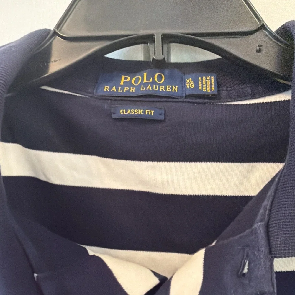 Polo Ralph Lauren Shirt Men's XL Navy/White Stripes Short Sleeves Polo 00028